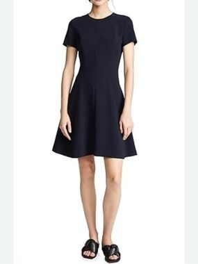 Theory Black Modern Seam Shift Admiral Crepe Mini Dress Fit Flare Sz 6 Paneled